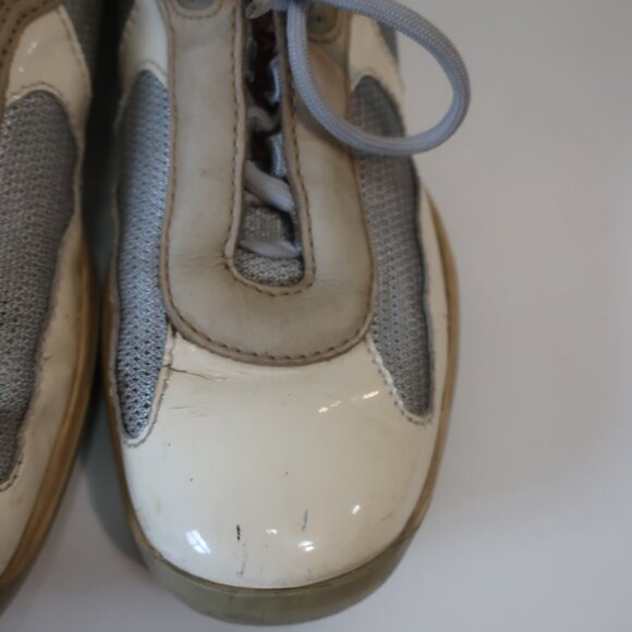 Prada 3163 Americas Cup Mixed Media Leather Low Top Lace-Up Sneaker 37.5 US/7.5 - Picture 4 of 16